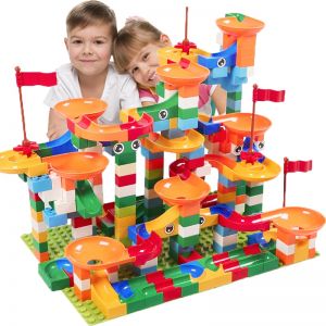 מתנות לחג צעצועים גאד'טים ומתנות כלליות 74-296 PCS Marble Race Run Block Compatible LegoINGlys Duploed Building Blocks Funnel Slide Blocks DIY Bricks Toys For Children