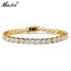 מתנות לחג תכשיטים MISSFOX Hiphop Male Tennis Bracelet Tri-Color 6mm Men Luxury Brand Jewelry Big Diamond Copper Material 18K Gold Plated Bracelet
