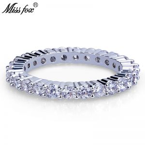 מתנות לחג תכשיטים MISSFOX Valentine's Day Silver Rings For Women Prong Setting Wave Fashion Rings For Women Wedding Engagement Gift For Women Ring
