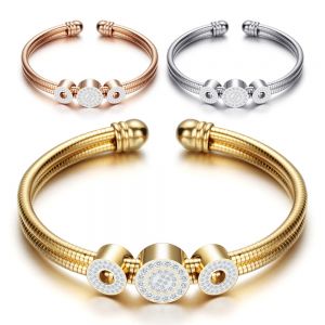 מתנות לחג תכשיטים Beautiful Womens Bracelet Bangle Stainless Steel Rose Gold Snake Bone Chain Bracelet Crystal Cz Rhinestones Party Jewellery Gift