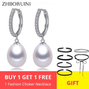 מתנות לחג תכשיטים ZHBORUINI 2019 Pearl Earrings Genuine Natural Freshwater Pearl 925 Sterling Silver Earrings Pearl Jewelry For Wemon Wedding Gift