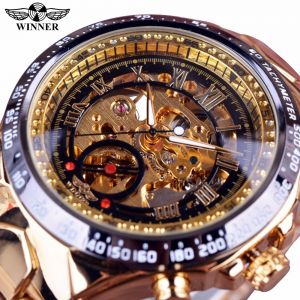 מתנות לחג תכשיטים Winner New Number Sport Design Bezel Golden Watch Mens Watches Top Brand Luxury Montre Homme Clock Men Automatic Skeleton Watch