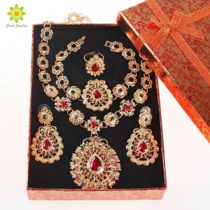מתנות לחג תכשיטים Bridal Jewelry Sets Gold Color Jewelry Set Trendy Necklace Earrings Bracelet Set For Women Dubai Jewelry Set+Gift Boxes
