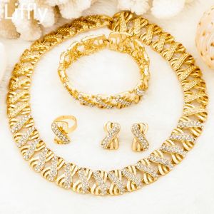 מתנות לחג תכשיטים Liffly Nigeria Jewelry Sets for Women Africa Beads Jewelry Set Dubai Gold Wedding Bridal Fashion Jewelry Sets Womens Accessories