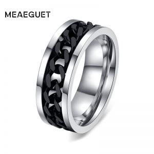 Meaeguet Fashion Men's Ring The Punk Rock Accessories Stainless Steel Black Chain Spinner Rings For Men 3 Color USA Size 6-15