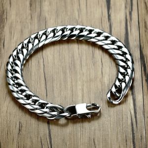 Meaeguet 10mm Punk Rock Curb Chain Link Bracelet & Bangle Polished Silver Tone Stainless Steel Bracelet Pulseras Accessories