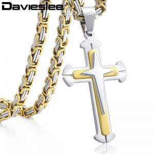 Cross Pendant Necklaces for Men Stainless Steel 3 Layer Knight Cross Mens Necklace Chain Silver Gold Black DDLKP179