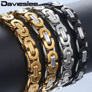 מתנות לחג תכשיטים Davieslee Mens Bracelet Gold Silver Tone Byzantine Stainless Steel Chains Bracelets for Men Fashion Jewelry Gift 6/8/11mm DLKB35