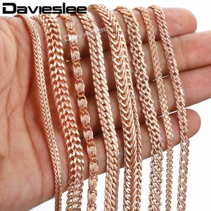 מתנות לחג תכשיטים Davieslee Bracelets for Women 585 Rose Gold Filled Chains Mens Womens Bracelat Foxtail Hammered Bismark Chain 3-8mm 20cm DCBB1