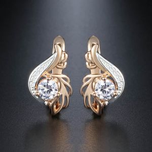 מתנות לחג תכשיטים Davieslee Round Clear CZ Dangle Earrings for Women Cubic Zirconia 585 White Rose Gold Filled DGE104