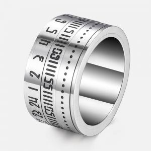 מתנות לחג תכשיטים Digital Spinner Time Scale Rings for Men Silver 316L Stainless Steel Punk Mens Ring Male Jewelry Dropshipping 14mm Sz7-12 DHR436