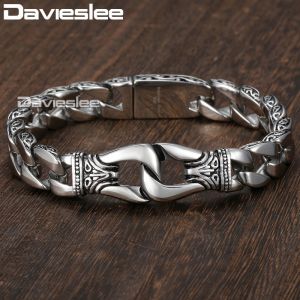 Mens Bracelet 316L Stainless Steel Silver Color Curved Curb Link Chain Bracelets for Men Davieslee Wholesale Jewelry 15mm HB10