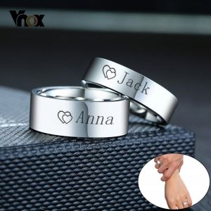 Vnox Free Personalized Name Love Couple Wedding Rings for Women Man Never Fade Silver Color Stainless Steel Custom Promise Anel