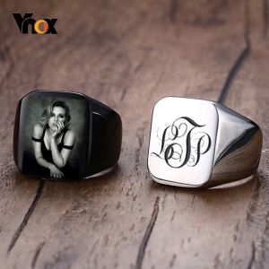 Vnox Personalized Mens Signet Rings Chunky Stainless Steel Boy Stamp Band Customize Engrave Male Jewelry Fraternal Rings BF Gift