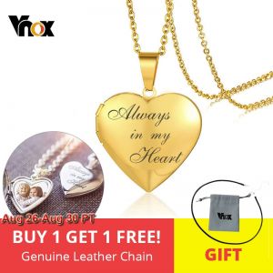 Vnox Personalized Heart Locket Pendant for Women Men Photo Frame Necklaces Stainless Steel Always in My Heart Unique Custom Gift