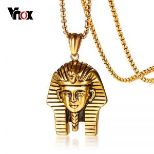 מתנות לחג תכשיטים Vnox Egyptian Pharaoh Pendant for Men Necklace Gold Color 24" Box Chain Stainless Steel Male Punk Jewelry Religious Jewellry