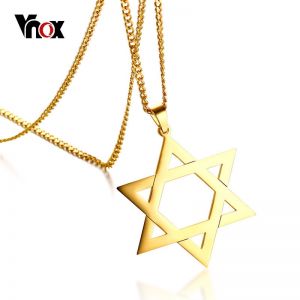מתנות לחג תכשיטים Vnox Trendy Hexagram Pendant Necklace for Man High Quality Stainless Steel Star of David Shape 24" Link Chain Male Jewelry