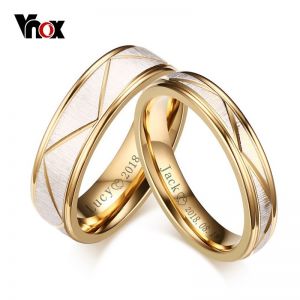 מתנות לחג תכשיטים VNOX Wedding Rings for Love Matte Finish Stainless Steel Gold Color Women Men Couple Bands Personalized Engrave Name Gift
