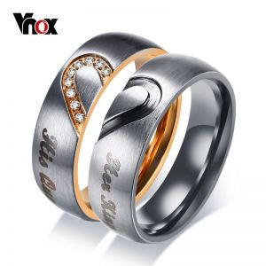 Vnox Her King His Queen Couple Wedding Band Ring Stainless Steel CZ Stone Anniversary Engagement Promise Ring for Women Men