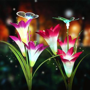 קישוטים ותאורה לגינה - תאורה סולרית דקורטיבית פרחים ופרפרים 