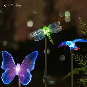 קישוטים ותאורה לגינה - תאורה סולרית צבעונית בצורת פרפרים יונק דבש ושפיריות 