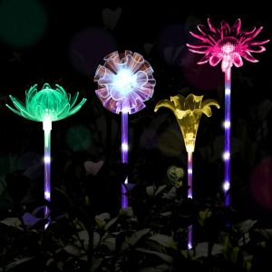 קישוטים ותאורה לגינה - תאורה סולרית צבעונית בצורת פרחים גדולים 