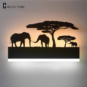 תאורה לבית - פילים בסוואנה 12W Acrylic Creative Modern Led Wall Light For Living Room Bedside Room Bedroom Lamp Wall Sconce Bathroom Wall Lamp Black Lustre