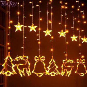 תאורה לבית לכריסמס תאורת עץ החג Elk Bell String Light LED Christmas Decor For Home Hanging Garland Christmas Tree Decor Ornament 2020 Navidad Xmas Gift New Year